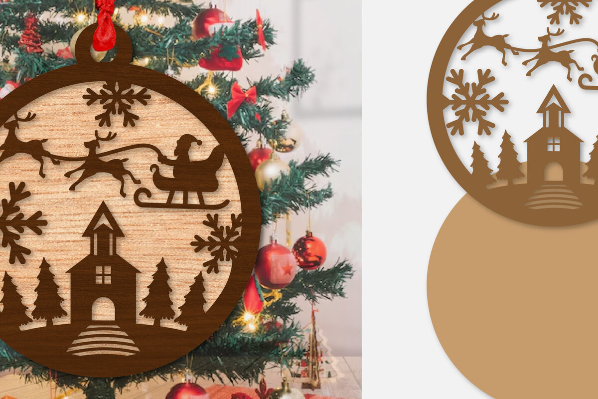 Σετ των 2 Intra απο ξύλο plywood 3mm-4mm πάχος – Στολίδι Χριστουγεννιάτικο έλκηθρο με λέιζερ Δίασταση  20x20 cm INTRAFABR-110140223