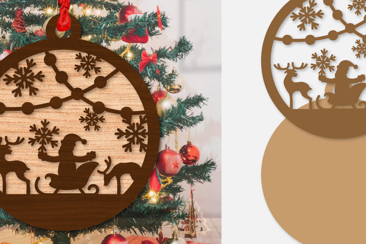 Σετ των 2 Intra απο ξύλο plywood 3mm-4mm πάχος – Στολίδι Χριστουγεννιάτικο έλκηθρο με λέιζερ Δίασταση  20x20 cm INTRAFABR-110140222