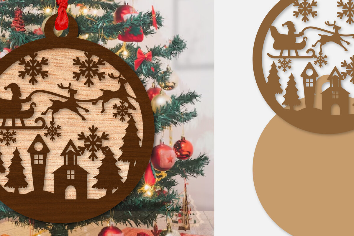 Σετ των 2 Intra απο ξύλο plywood 3mm-4mm πάχος – Στολίδι Χριστουγεννιάτικο έλκηθρο με λέιζερ Δίασταση  20x20 cm INTRAFABR-110140192