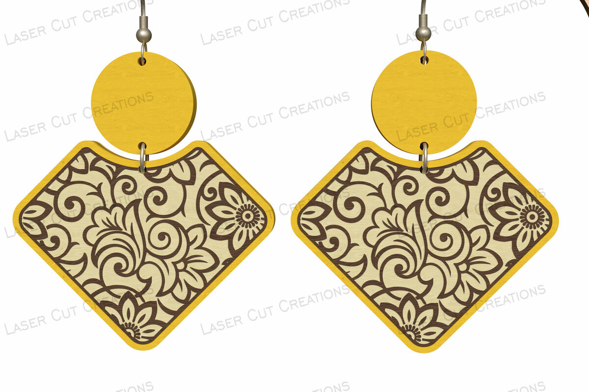 Σετ των 3 Intra απο ξύλο plywood 3mm-4mm πάχος – Περίτεχνα floral διαμαντένια σκουλαρίκια Δίασταση  5x5 cm INTRAFABR-124634244