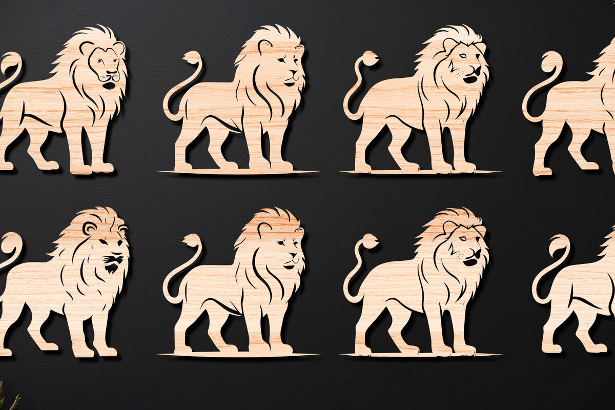 Σετ των 2 Intra απο ξύλο plywood 3mm-4mm πάχος – Περίτεχνο πρότυπο Lion Head Δίασταση  20x20 cm INTRAFABR-112343485