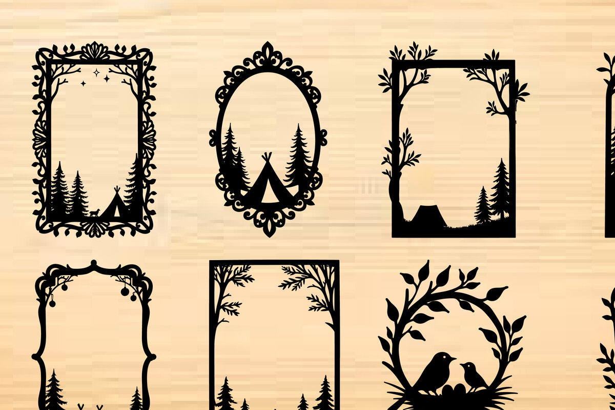 Σετ των 2 Intra απο ξύλο plywood 3mm-4mm πάχος – Περίτεχνα σχέδια σκηνής της φύσης Δίασταση  20x20 cm INTRAFABR-121726336