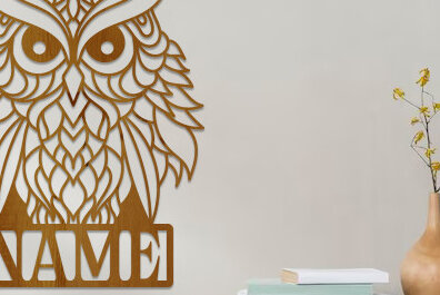 Σετ των 2 Intra απο ξύλο plywood 3mm-4mm πάχος – Κουκουβάγια με λέιζερ κοπής ξύλινη πινακίδα ονόματος Δίασταση  20x20 cm INTRAFABR-74932973