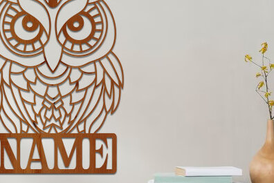 Σετ των 2 Intra απο ξύλο plywood 3mm-4mm πάχος – Κουκουβάγια με λέιζερ κοπής ξύλινη πινακίδα ονόματος Δίασταση  20x20 cm INTRAFABR-74932945