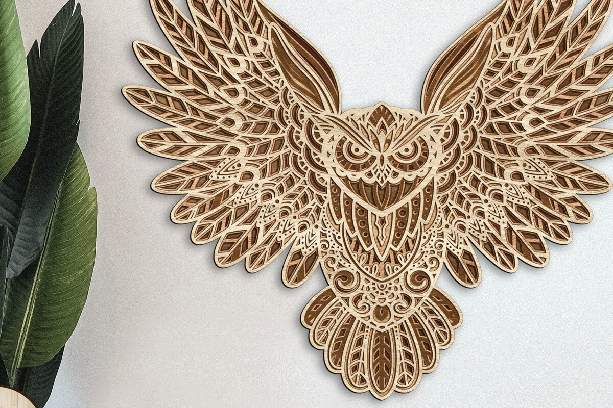 Σετ των 2 Intra απο ξύλο plywood 3mm-4mm πάχος – Αρχείο κοπής με λέιζερ πολλαπλών στρώσεων OWL Δίασταση  20x20 cm INTRAFABR-76231598