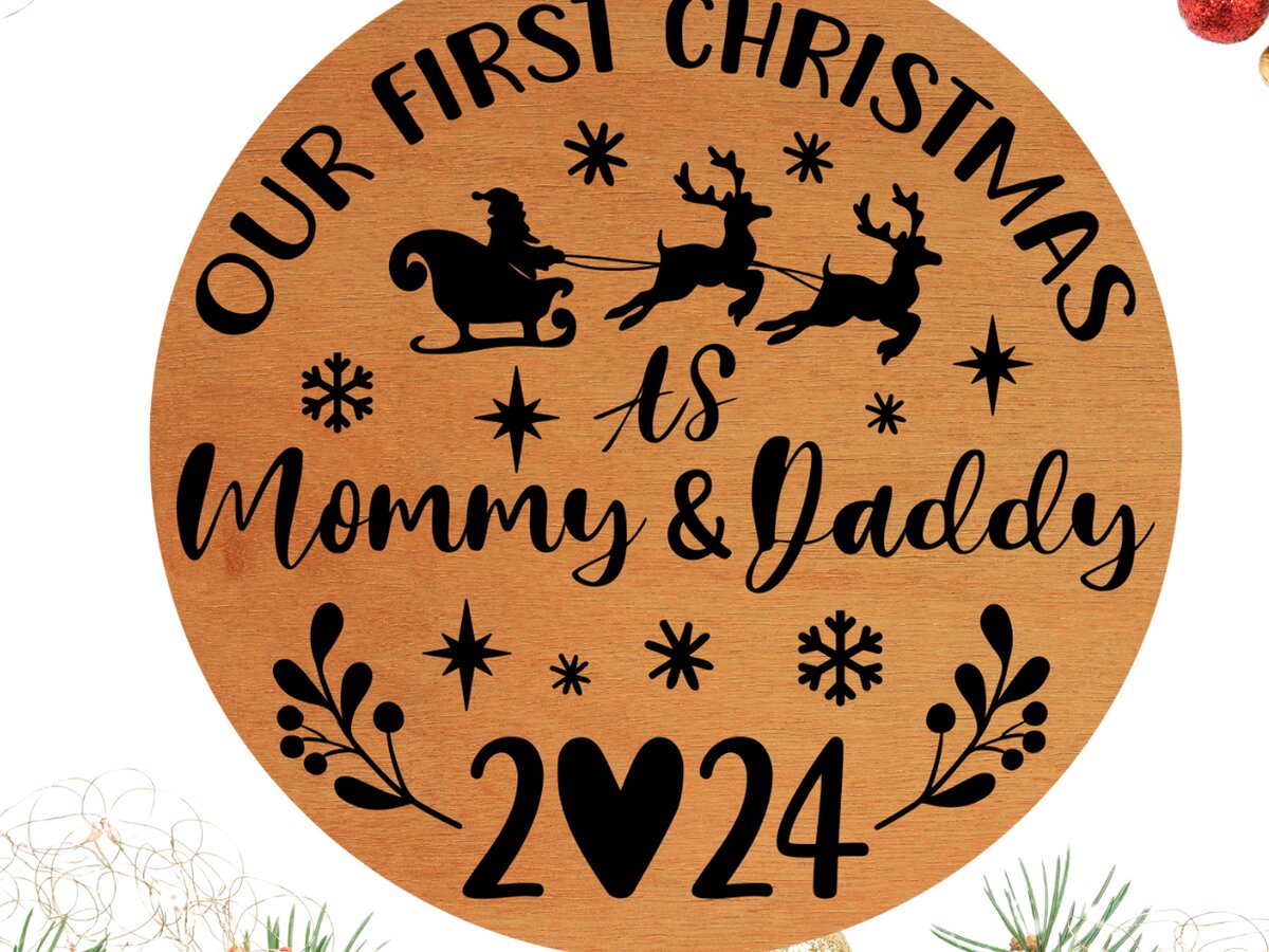 Σετ των 2 Intra απο ξύλο plywood 3mm-4mm πάχος – Τα πρώτα μας Χριστούγεννα ως μαμά και μπαμπάς Δίασταση  20x20 cm INTRAFABR-108560720