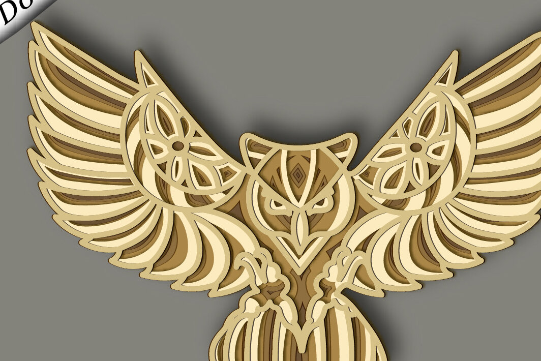 Σετ των 2 Intra απο ξύλο plywood 3mm-4mm πάχος – Κουκουβάγια Multilayer/Papercut/Laser Cut Δίασταση  20x20 cm INTRAFABR-64872274