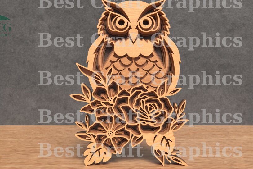 Σετ των 2 Intra απο ξύλο plywood 3mm-4mm πάχος – Owl Multilayer, Αρχείο κοπής με λέιζερ Δίασταση  20x20 cm INTRAFABR-119821070