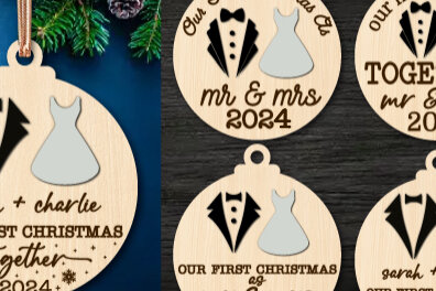 Σετ των 2 Intra απο ξύλο plywood 3mm-4mm πάχος – Το πρώτο μας Χριστουγεννιάτικο στολίδι ως Mr &amp; Mrs Δίασταση  20x20 cm INTRAFABR-80200816