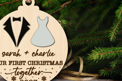 Σετ των 2 Intra απο ξύλο plywood 3mm-4mm πάχος – Το πρώτο μας Χριστουγεννιάτικο στολίδι ως Mr &amp; Mrs Δίασταση  20x20 cm INTRAFABR-81892067