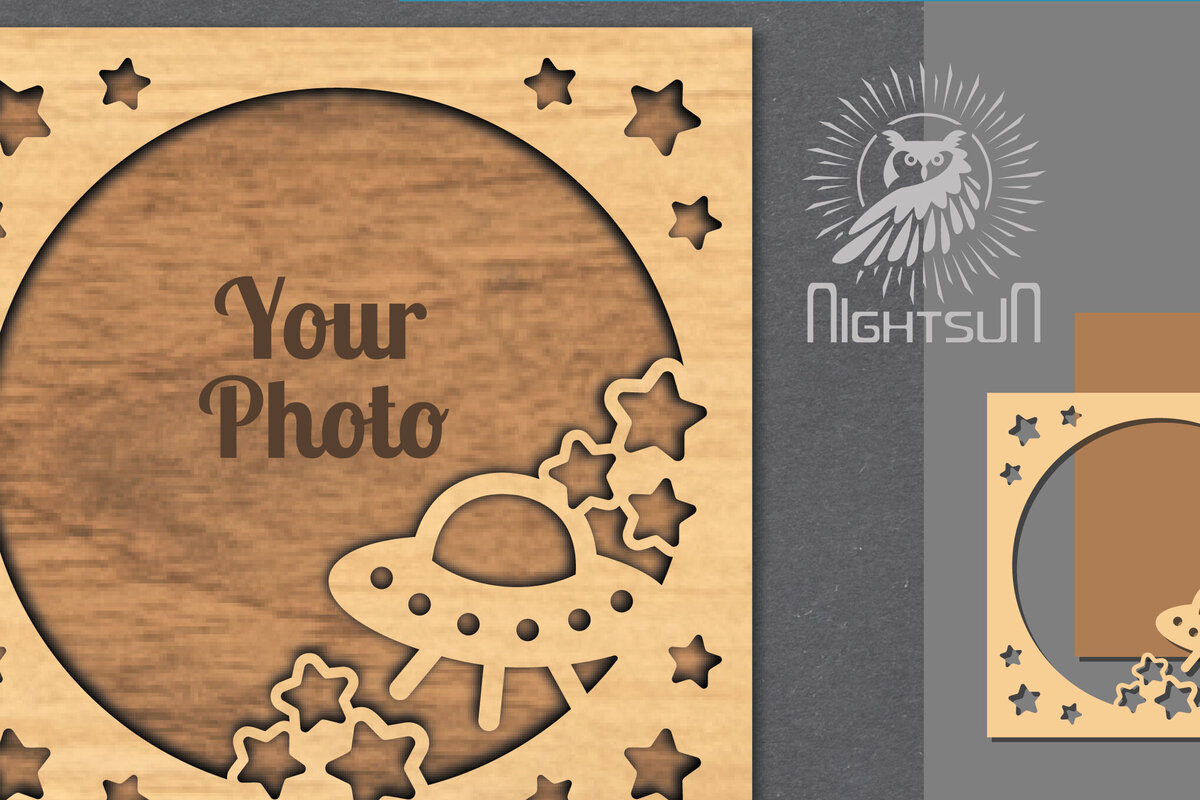 Σετ των 2 Intra απο ξύλο plywood 3mm-4mm πάχος – Κορνίζα φωτογραφιών κοπής με λέιζερ του εξωτερικού διαστήματος 10 Δίασταση  20x20 cm INTRAFABR-112991740