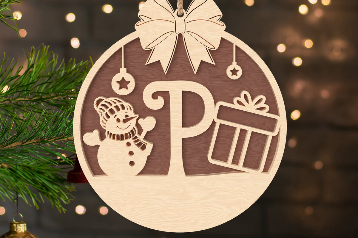 Σετ των 2 Intra απο ξύλο plywood 3mm-4mm πάχος – P Αρχικό Χριστουγεννιάτικο Στολίδι Δίασταση  20x20 cm INTRAFABR-107430196