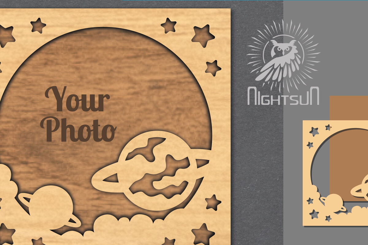 Σετ των 2 Intra απο ξύλο plywood 3mm-4mm πάχος – Κορνίζα φωτογραφιών με λέιζερ του εξωτερικού διαστήματος 9 Δίασταση  20x20 cm INTRAFABR-112991720