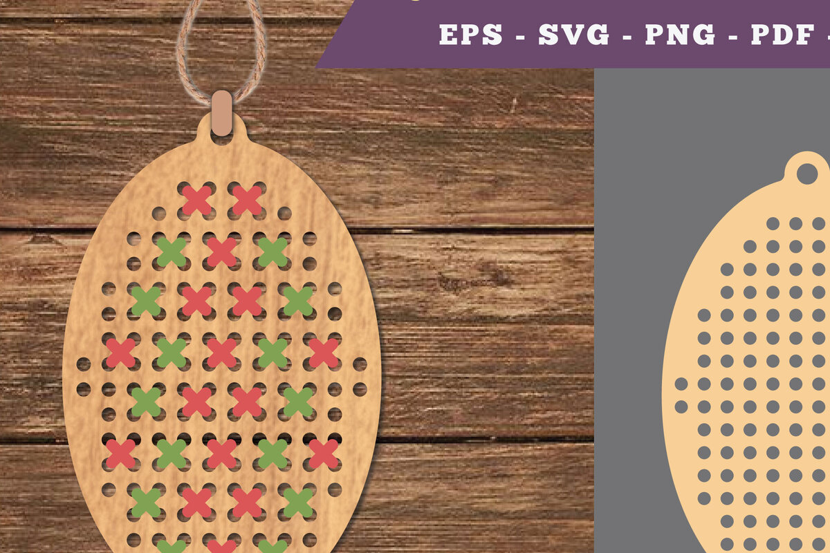 Σετ των 2 Intra απο ξύλο plywood 3mm-4mm πάχος – Οβάλ κοπής Σταυροβελονιά Δίασταση  20x20 cm INTRAFABR-106690496