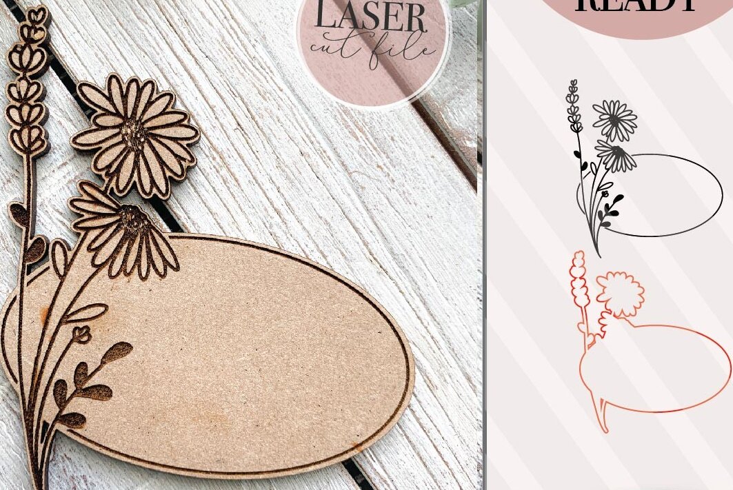 Σετ των 2 Intra απο ξύλο plywood 3mm-4mm πάχος – Οβάλ λουλουδάτο σημάδι Δίασταση  20x20 cm INTRAFABR-70925463