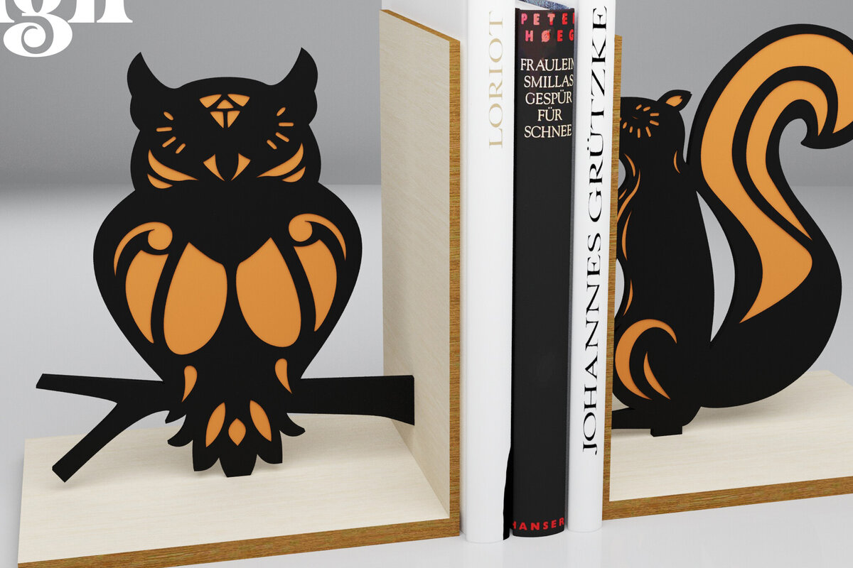 Σετ των 2 Intra απο ξύλο plywood 3mm-4mm πάχος – Κουκουβάγια και σκίουρος.. Στήριγμα βιβλίων Δίασταση  20x20 cm INTRAFABR-82010645