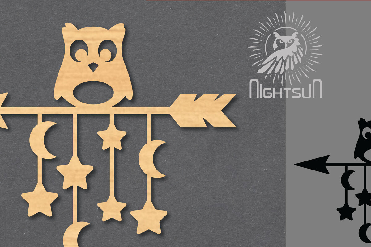 Σετ των 2 Intra απο ξύλο plywood 3mm-4mm πάχος – Διακόσμηση κοπής με λέιζερ με βέλος κουκουβάγιας 1 Δίασταση  20x20 cm INTRAFABR-119433038