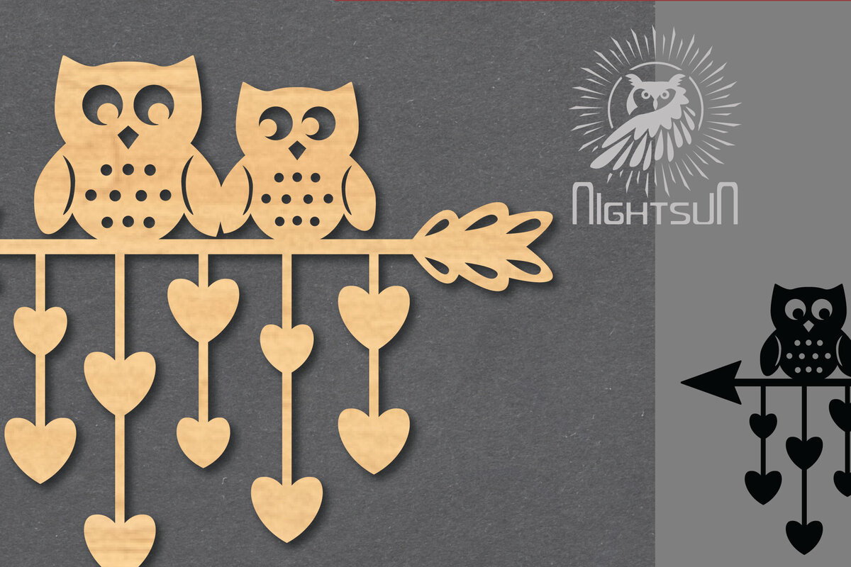 Σετ των 2 Intra απο ξύλο plywood 3mm-4mm πάχος – Διακόσμηση κοπής με λέιζερ με βέλος κουκουβάγιας 2 Δίασταση  20x20 cm INTRAFABR-119433107