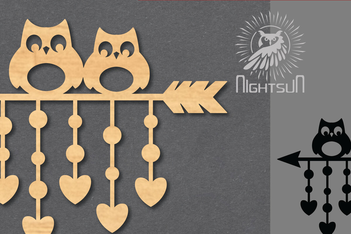 Σετ των 2 Intra απο ξύλο plywood 3mm-4mm πάχος – Διακόσμηση κοπής με λέιζερ με βέλος κουκουβάγιας 3 Δίασταση  20x20 cm INTRAFABR-119433153