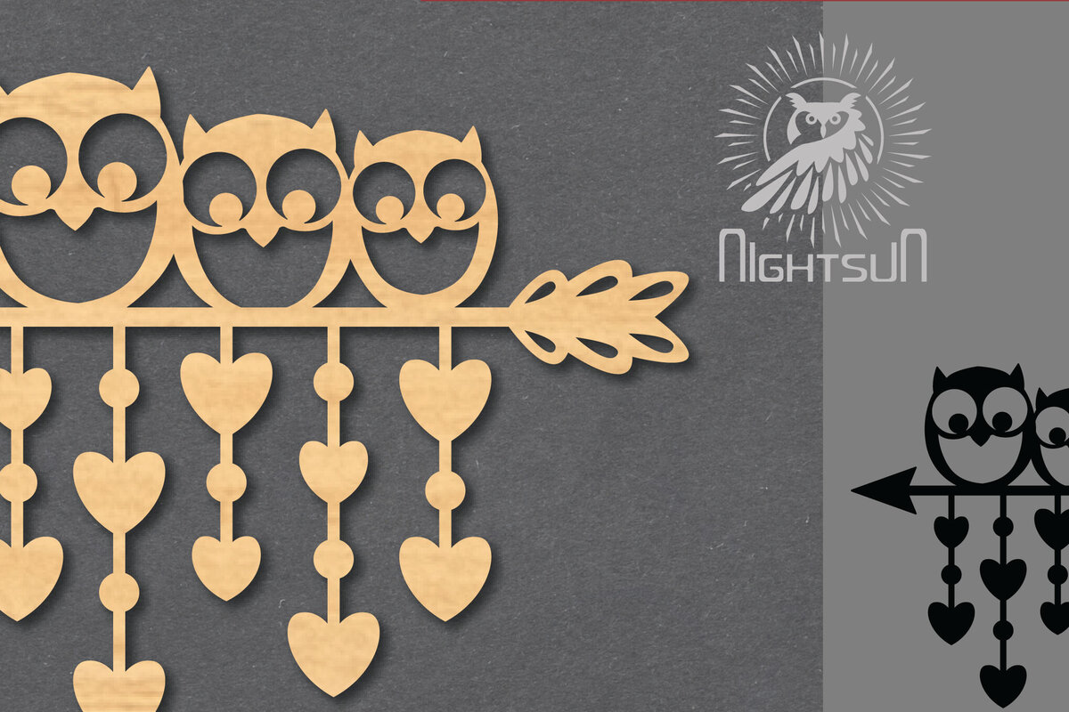 Σετ των 2 Intra απο ξύλο plywood 3mm-4mm πάχος – Διακόσμηση κοπής με λέιζερ με βέλος κουκουβάγιας 4 Δίασταση  20x20 cm INTRAFABR-119433337