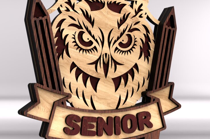 Σετ των 2 Intra απο ξύλο plywood 3mm-4mm πάχος – Σχεδιασμός κουκουβάγιας για αποφοίτηση Δίασταση  20x20 cm INTRAFABR-122455626