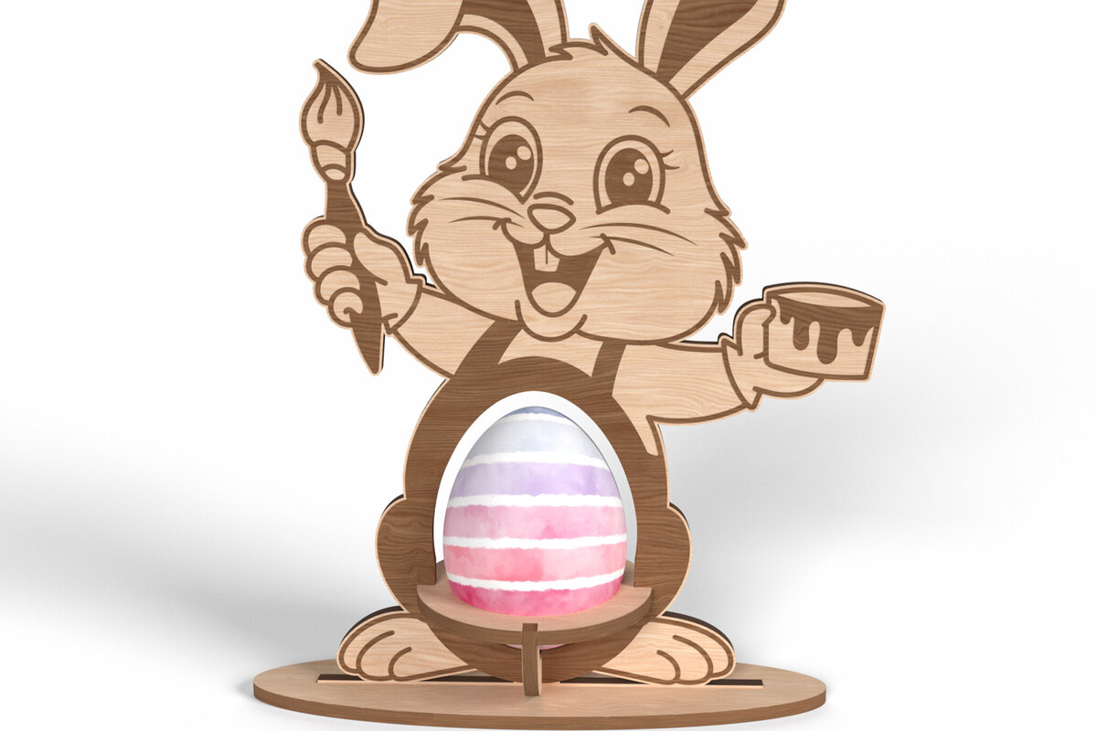 Σετ των 2 Intra απο ξύλο plywood 3mm-4mm πάχος – Κουνελάκι ζωγράφου Πασχαλινή αυγοθήκη Δίασταση  20x20 cm INTRAFABR-116998547