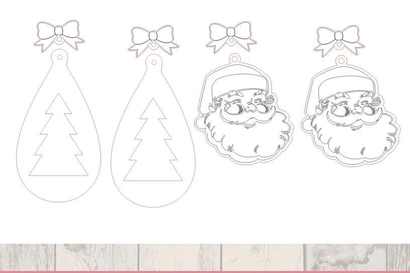 Σετ των 3 Intra απο ξύλο plywood 3mm-4mm πάχος – Ζευγάρι Χριστουγεννιάτικα Σκουλαρίκια Δίασταση  5x5 cm INTRAFABR-11200703