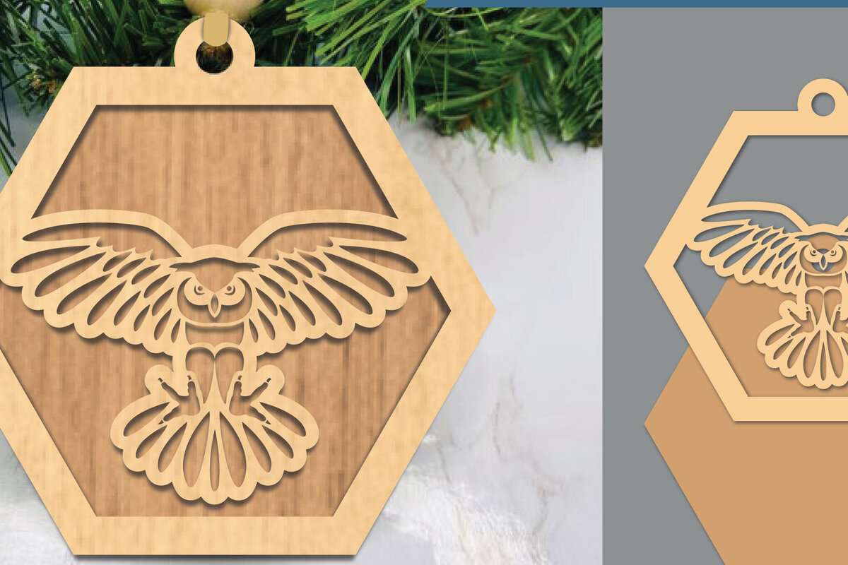 Σετ των 2 Intra απο ξύλο plywood 3mm-4mm πάχος – Στολίδι με κομμένα λέιζερ κουκουβάγιας Δίασταση  20x20 cm INTRAFABR-105419472