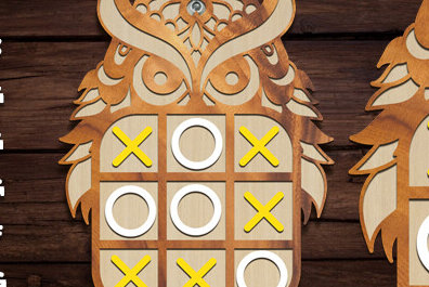 Σετ των 2 Intra απο ξύλο plywood 3mm-4mm πάχος – Owl Tic Tac Toe Board Game Δίασταση  20x20 cm INTRAFABR-91744451