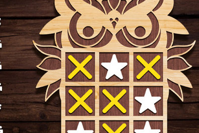Σετ των 2 Intra απο ξύλο plywood 3mm-4mm πάχος – Owl Tic Tac Toe Board Game Δίασταση  20x20 cm INTRAFABR-91744456