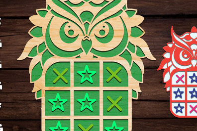 Σετ των 2 Intra απο ξύλο plywood 3mm-4mm πάχος – Owl Tic Tac Toe Board Game Δίασταση  20x20 cm INTRAFABR-91744463
