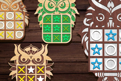 Σετ των 2 Intra απο ξύλο plywood 3mm-4mm πάχος – Σετ επιτραπέζιου παιχνιδιού με κουκουβάγια Tic Tac Toe Δίασταση  20x20 cm INTRAFABR-91872916