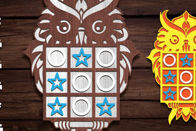 Σετ των 2 Intra απο ξύλο plywood 3mm-4mm πάχος – Owl Tic Tac Toe Board Game Δίασταση  20x20 cm INTRAFABR-91744446