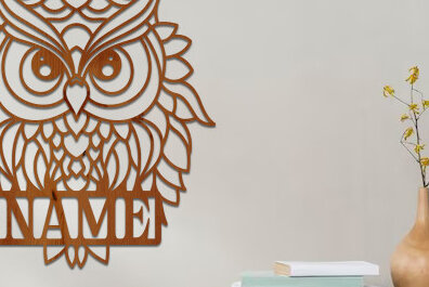 Σετ των 2 Intra απο ξύλο plywood 3mm-4mm πάχος – Κουκουβάγια με λέιζερ κοπής ξύλινη πινακίδα ονόματος Δίασταση  20x20 cm INTRAFABR-74932953