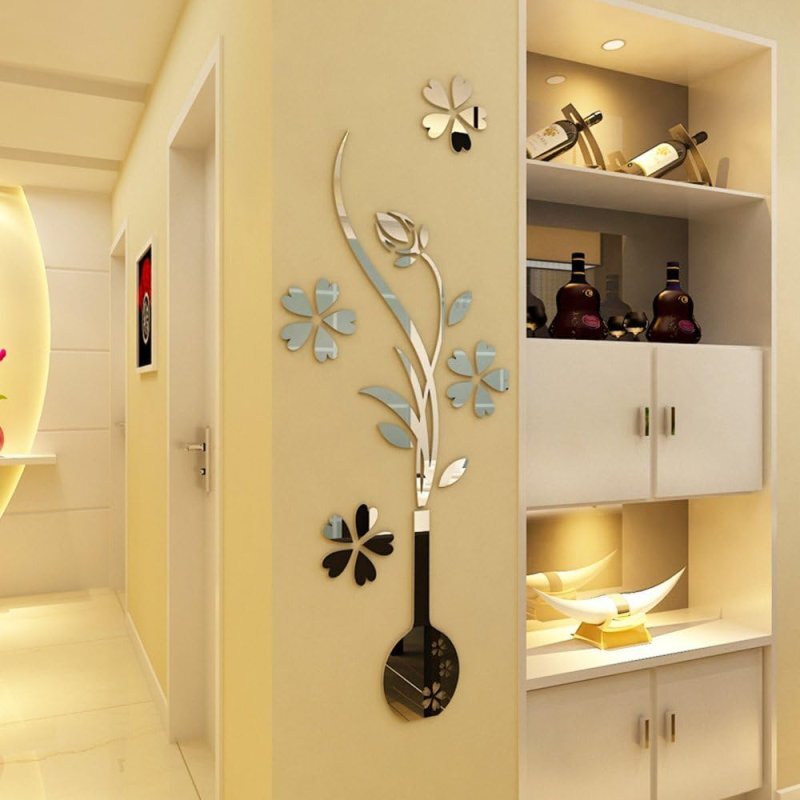 Intra απο ξύλο plywood 3mm-4mm πάχος - Ακρυλικό τρισδιάστατο αυτοκόλλητο τοίχου βάζο λουλουδιών Δίασταση 20x20 cm Intraeaxys-m1dgdel1