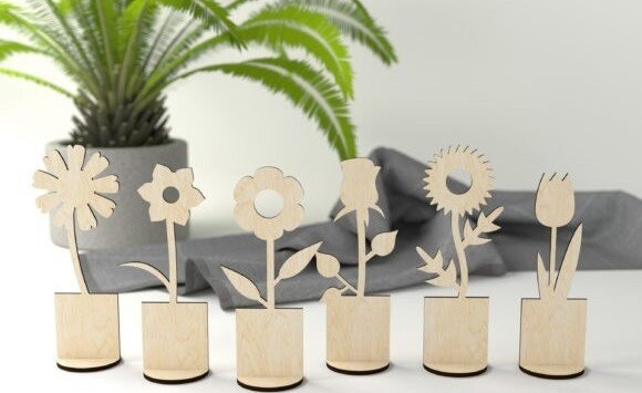 Intra απο ξύλο plywood 3mm-4mm πάχος - Ξύλινα Λουλούδια Φυτά Δίασταση 30x30 cm Intraeaxys-joedy661