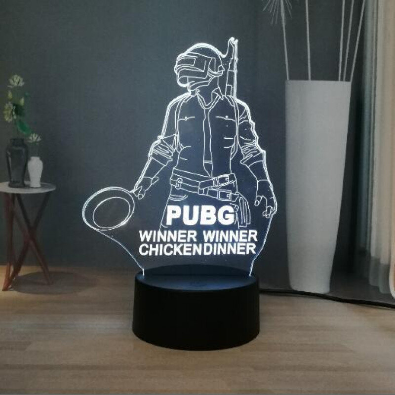 Intra απο ξύλο plywood 3mm-4mm πάχος - PUBG Mobile 3D Illusion Lamp Winner Winner Chicken Dinner Δίασταση 30x30 cm Intraeaxys-joed2w51