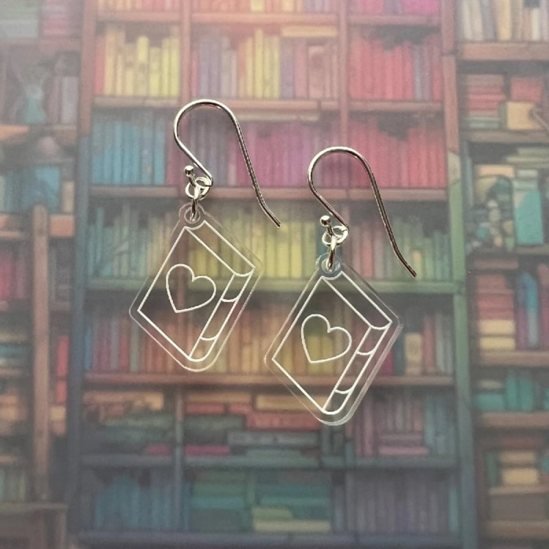 Σετ των 3 Intra απο ξύλο plywood 3mm-4mm πάχος - Σκουλαρίκια Book And Heart Δίασταση 3x3 cm Intraeaxys-lopmm8ko