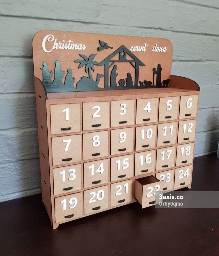 Intra απο ξύλο plywood 3mm-4mm πάχος - Χριστουγεννιάτικο Ξύλινο Ημερολόγιο Advent Δίασταση 30x30 cm Intraeaxys-078y0qmo