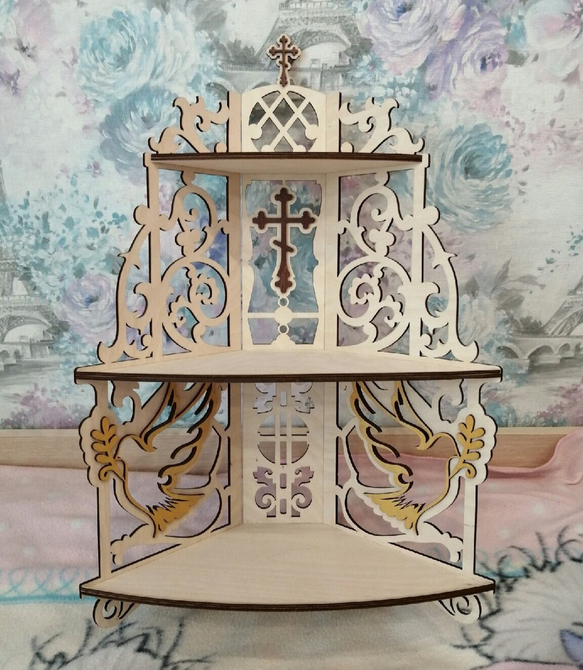 Intra απο ξύλο plywood 3mm-4mm πάχος - Γωνιακό ράφι τριών επιπέδων για εικονίδια Δίασταση 30x30 cm Intraeaxys-m1d6ejy7