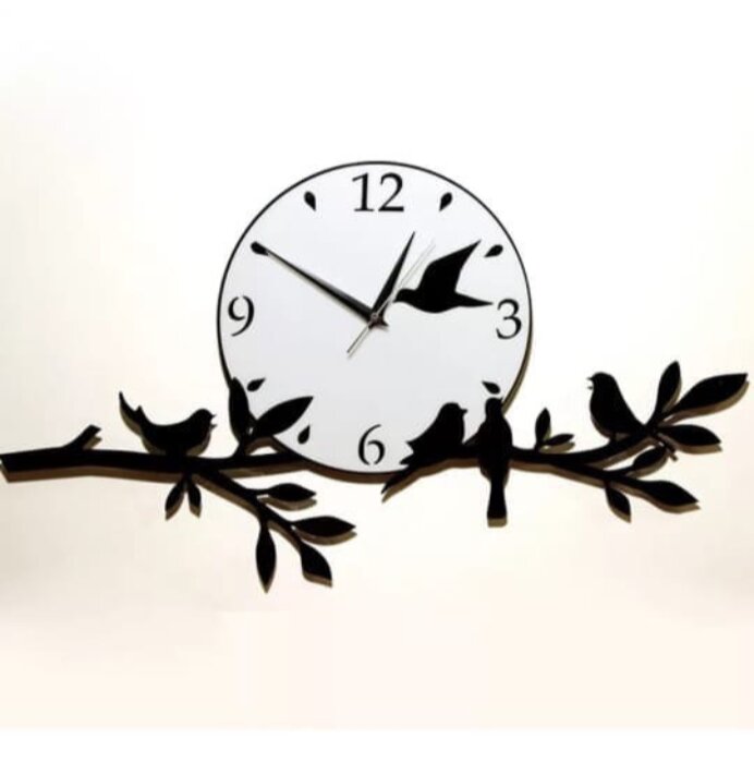 Intra απο ξύλο plywood 3mm-4mm πάχος - Σπουργίτια στο ρολόι τοίχου κλάδων δέντρων Δίασταση 30x30 cm Intraeaxys-d1lvqmzo