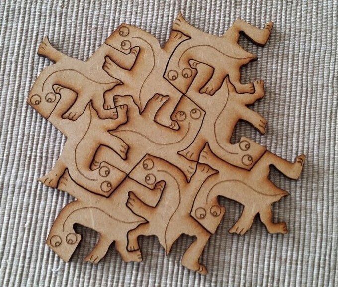 Intra απο ξύλο plywood 3mm-4mm πάχος - Escher Lizards Geckos Δίασταση 30x30 cm Intraeaxys-078y3qqo