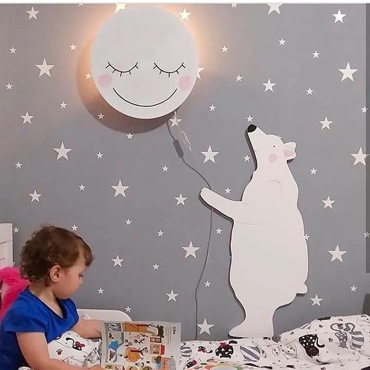 Intra απο ξύλο plywood 3mm-4mm πάχος - Διακόσμηση τοίχου Polar Bear Cute Moon For Baby Nursery Decor Παιδικό ντεκόρ παιδικού δωματίου Δίασταση 30x30 cm Intraeaxys-6o3n8rp1