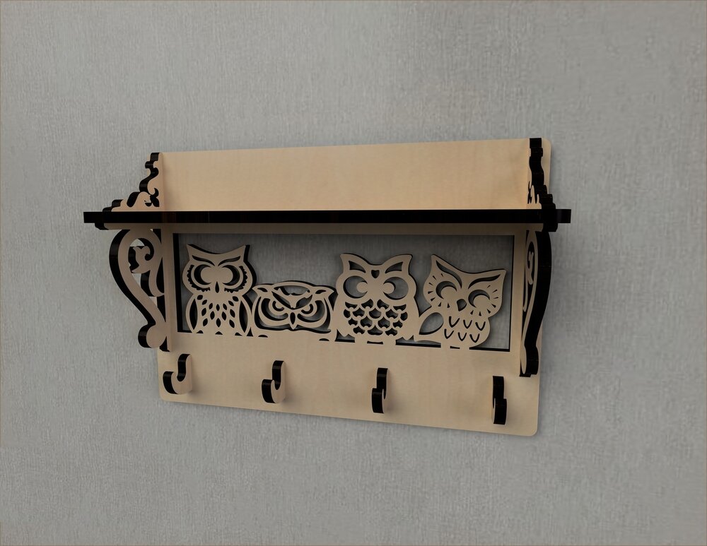 Intra απο ξύλο plywood 3mm-4mm πάχος - Owl Decor Επιτοίχια ράφι για παλτό Ράφι εισόδου με γάντζο Δίασταση 30x30 cm Intraeaxys-voq2vqqo