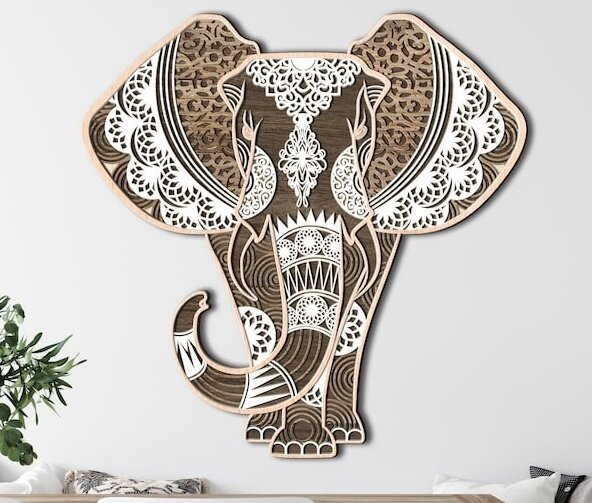 Intra απο ξύλο plywood 3mm-4mm πάχος - Elephant Multi Layer Mandala Δίασταση 30x30 cm Intraeaxys-lopqwq57