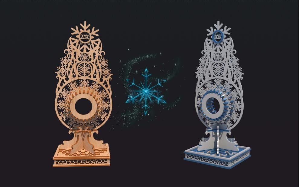 Intra απο ξύλο plywood 3mm-4mm πάχος - Ρολόι νιφάδας χιονιού 4mm Δίασταση 30x30 cm Intraeaxys-eoxl3vgo