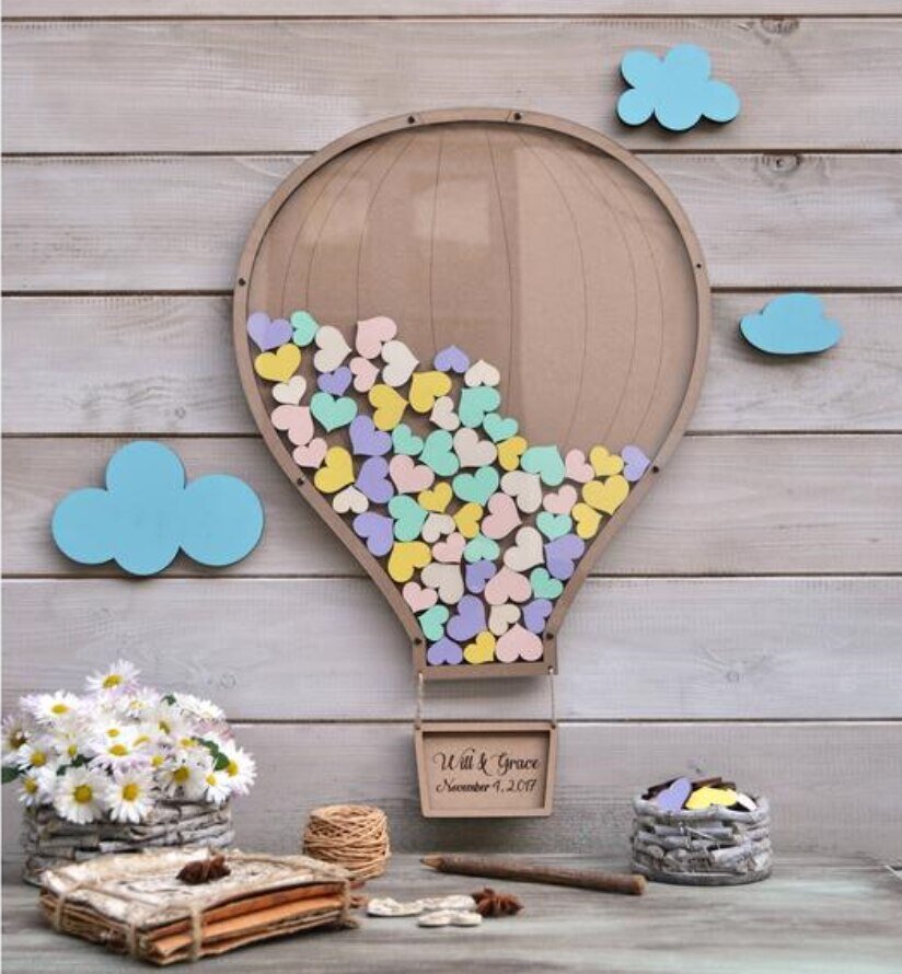 Intra απο ξύλο plywood 3mm-4mm πάχος - Βιβλίο επισκεπτών Wedding Hot Air Balloon Δίασταση 30x30 cm Intraeaxys-eo208q37