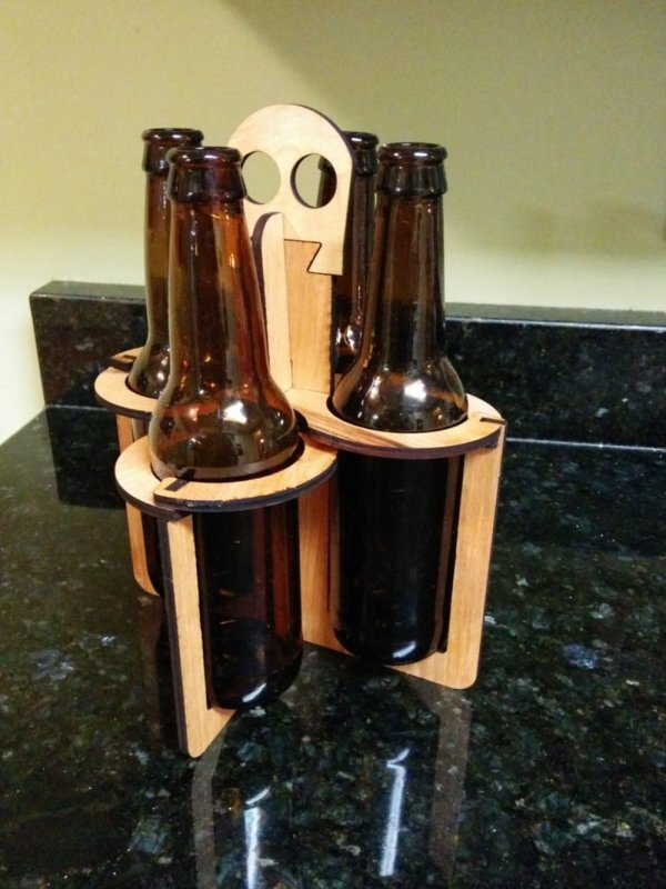Σετ των 2 Intra απο ξύλο plywood 3mm-4mm πάχος - Παζλ Minimal 4 Pack Bottle Carrier Δίασταση 20x20 cm Intraeaxys-qom65dr1
