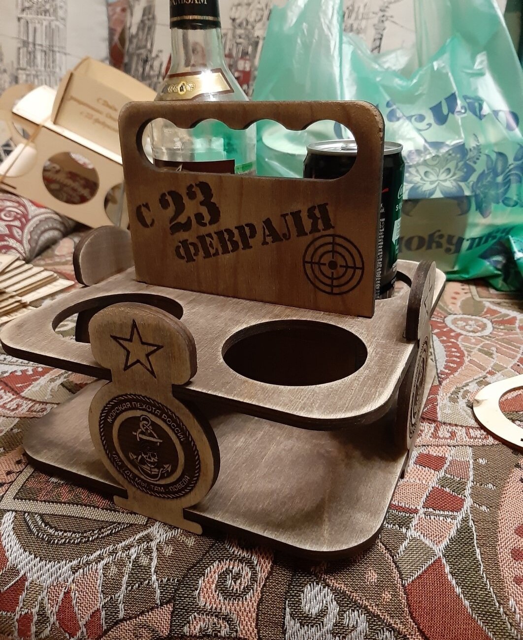 Σετ των 2 Intra απο ξύλο plywood 3mm-4mm πάχος - Ξύλινο 4 Pack Beer Carrier Beer Caddy Δίασταση 20x20 cm Intraeaxys-pok3jv37