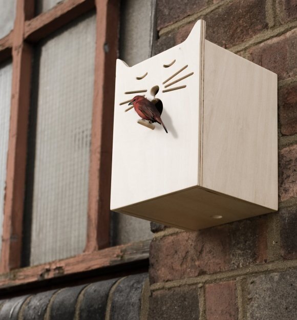 Intra απο ξύλο plywood 3mm-4mm πάχος - Σπιτάκι πουλιών με πρόσωπο γάτας Δίασταση 30x30 cm Intraeaxys-6o3yxek7